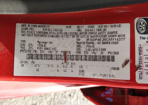 2012 Ford Fiesta Se z USA, uszkodzony, nr VIN 3FADP4EJ5CM114377